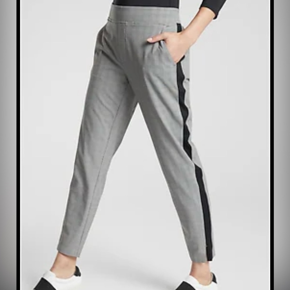 Athleta Gray Ankle Cropped Pants with Black Side Stripe